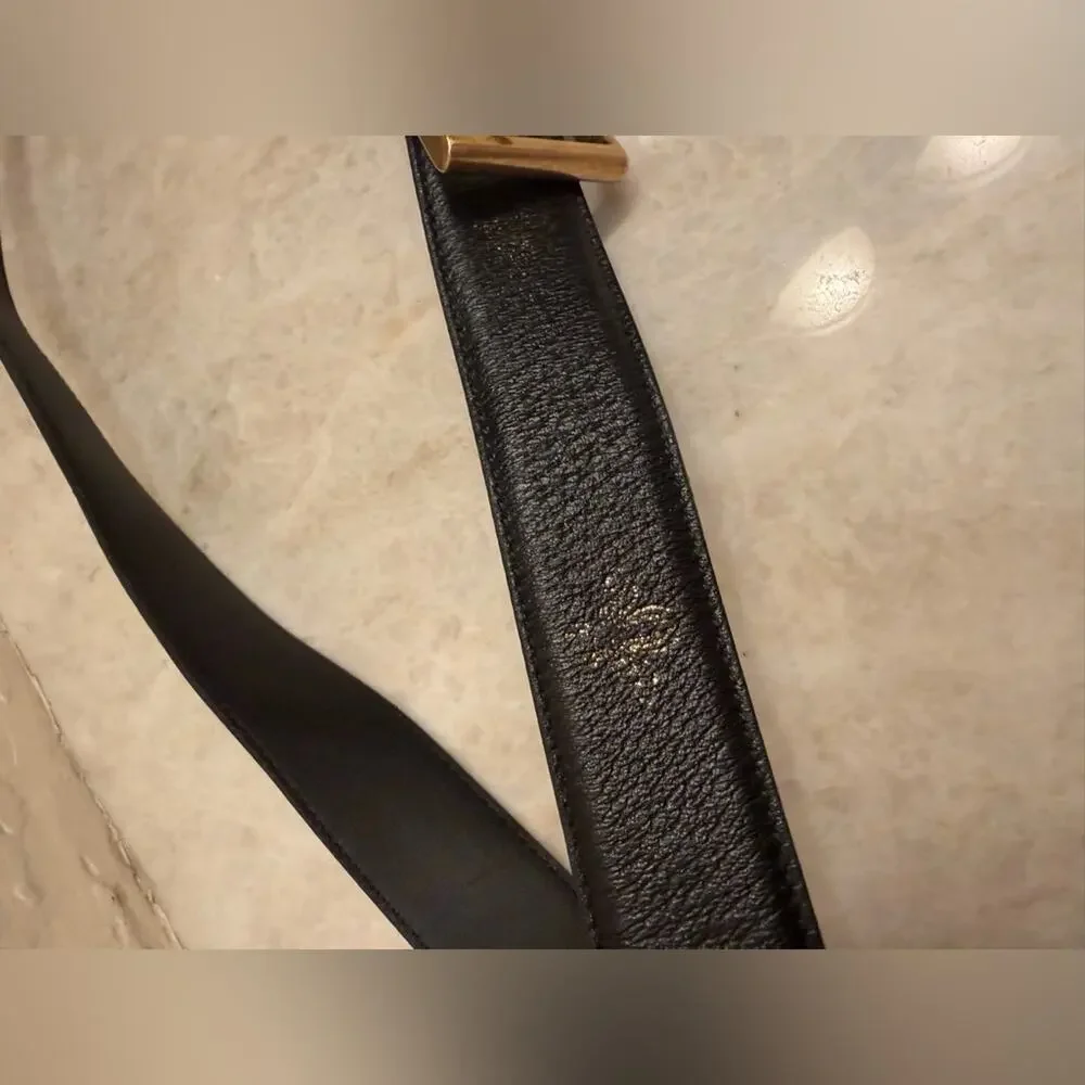 Men's Gucci Bees & Stars Black Leather Belt with Brass Buckle